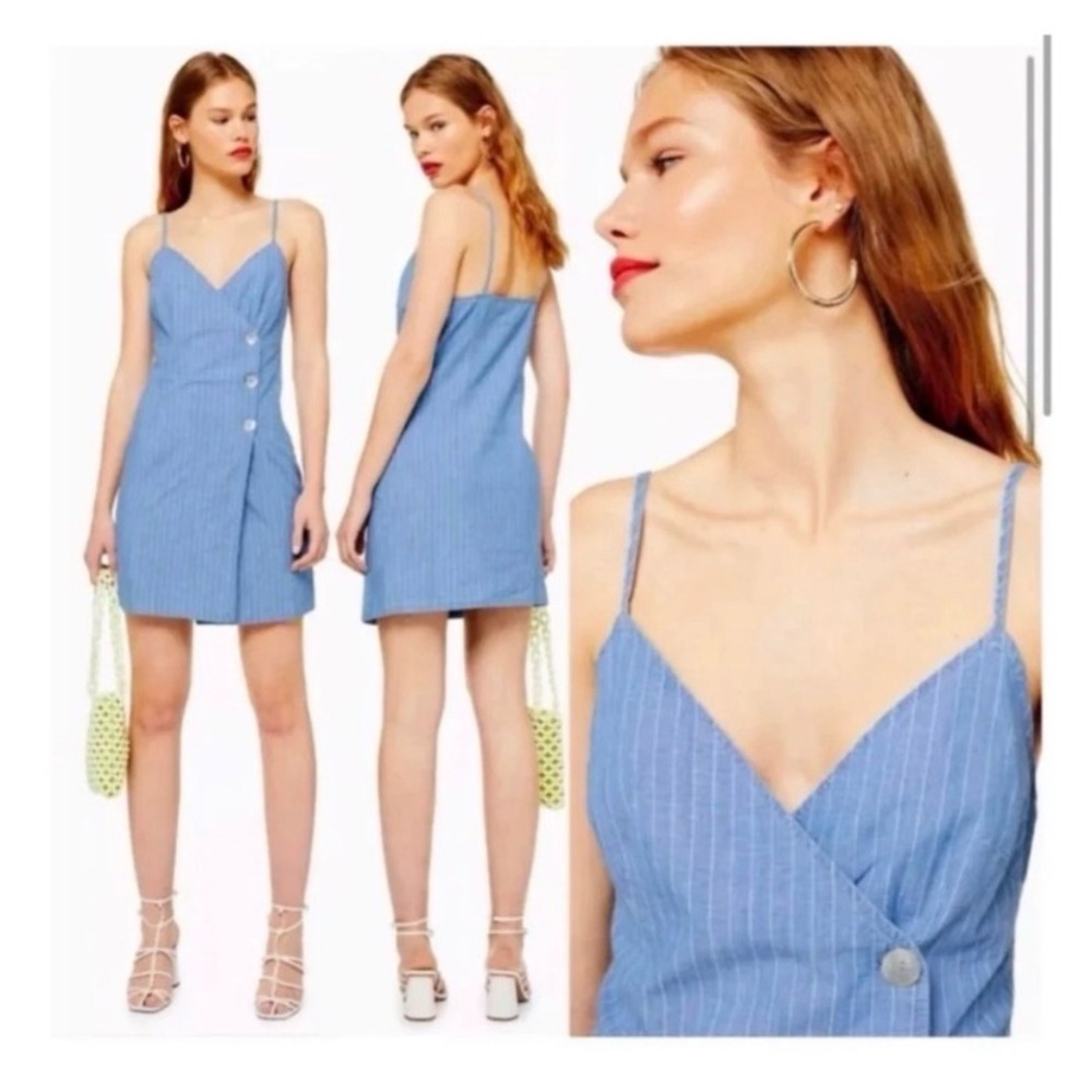 TOPSHOP Chambray Striped Mini Dress - Picture 2 of 7